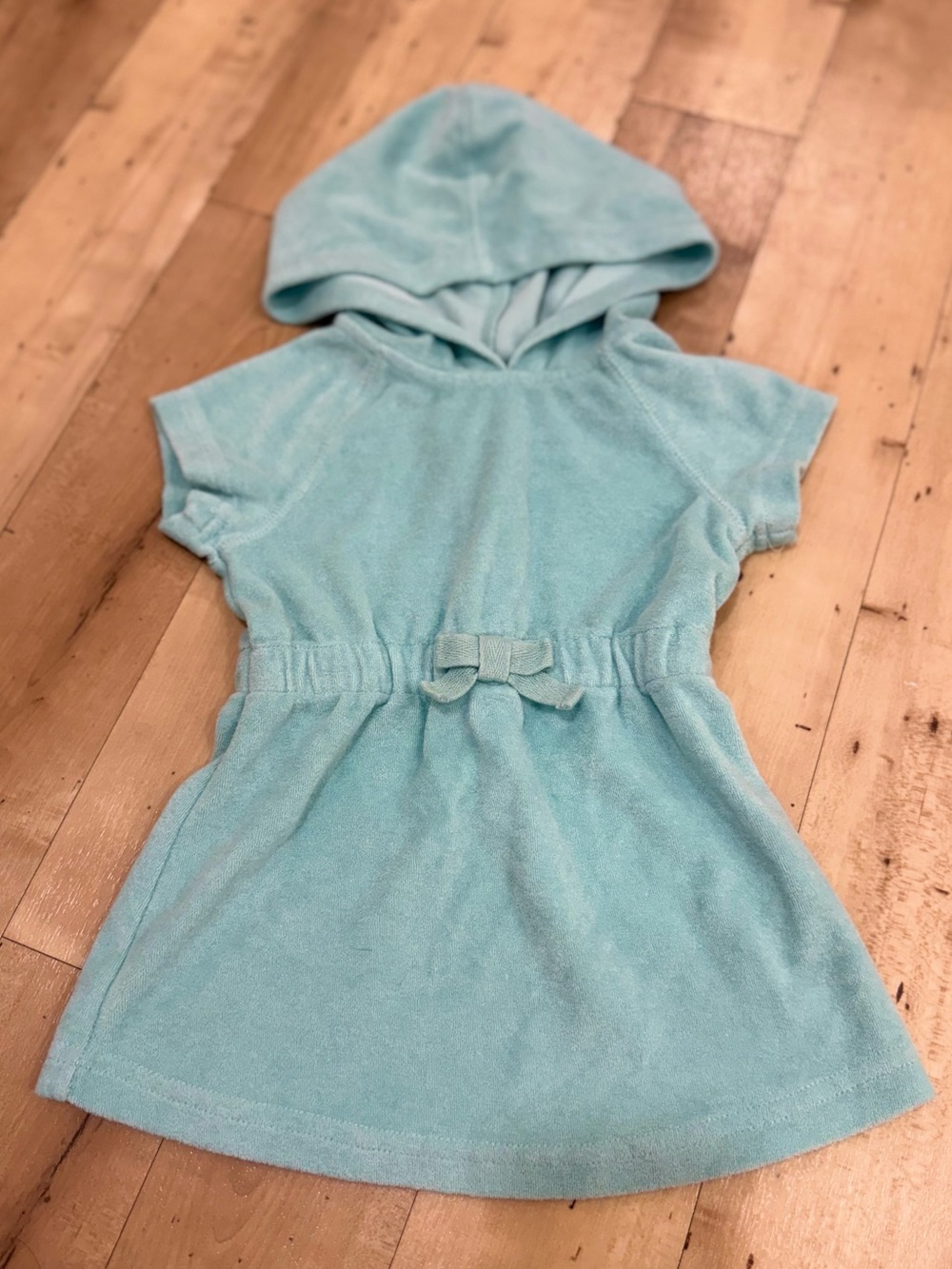 Hanna Andersson Girls Light Aqua Hooded Terry pool coverup swim coverup size 2T